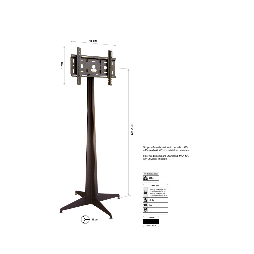 MD ITALY - SPLT1A - Supporto da pavimento telescopico per video LCD o  plasma grigio