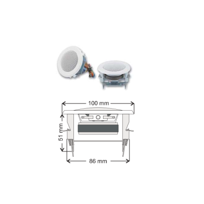 P.AUDIO - CS-2FT - Mini diffusore acustico da incasso soffitto tondo Full Range 20W - Trasformatore 100V - 10/5/2,5W