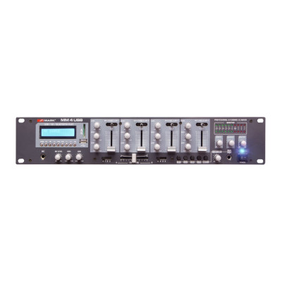 MARK - MM 4 USB - Mixer audio analogico con 2 canali mic/line st + 2 line st e lettore mp3/USB/SD/Bluetooth/3 HU 19 ''