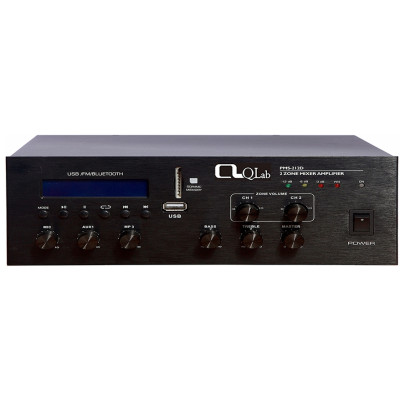 QLAB - TM-218 - Ampliﬁcatore/Mixer digitale compatto da 180W totali con Bluetooth FM e lettore MP3 su USB/SD