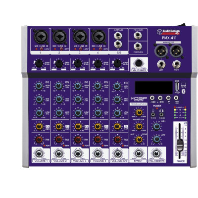 PMX.411 - AUDIO DESIGN PRO - Mixer professionale 4 canali mono + 1 stereo - USB/BT/PC - 24 effetti con DSP