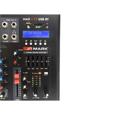 MARK - MAX 4 FX USB - Mixer audio analogico con 2 canali mono + 1 canale stereo, lettore-registratore USB-SD