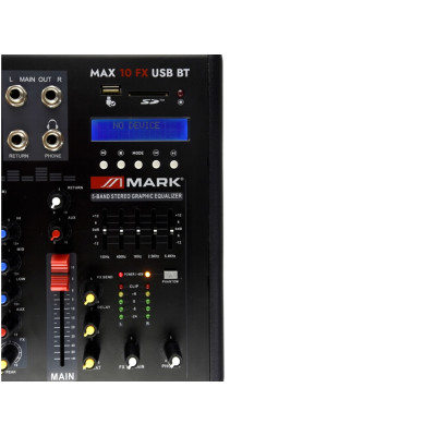 MARK - MAX 10 FX USB - Mixer audio analogico con 8 canali mono + 1 canale stereo e lettore-registratore USB-SD