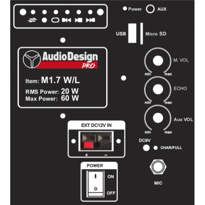 M1. 7 WL - AUDIO DESIGN PRO - Diffusore Attivo e Portatile con Batterie