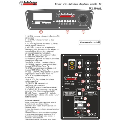 M2. 10 WL - AUDIO DESIGN PRO - Diffusore Attivo e Portatile con Batterie